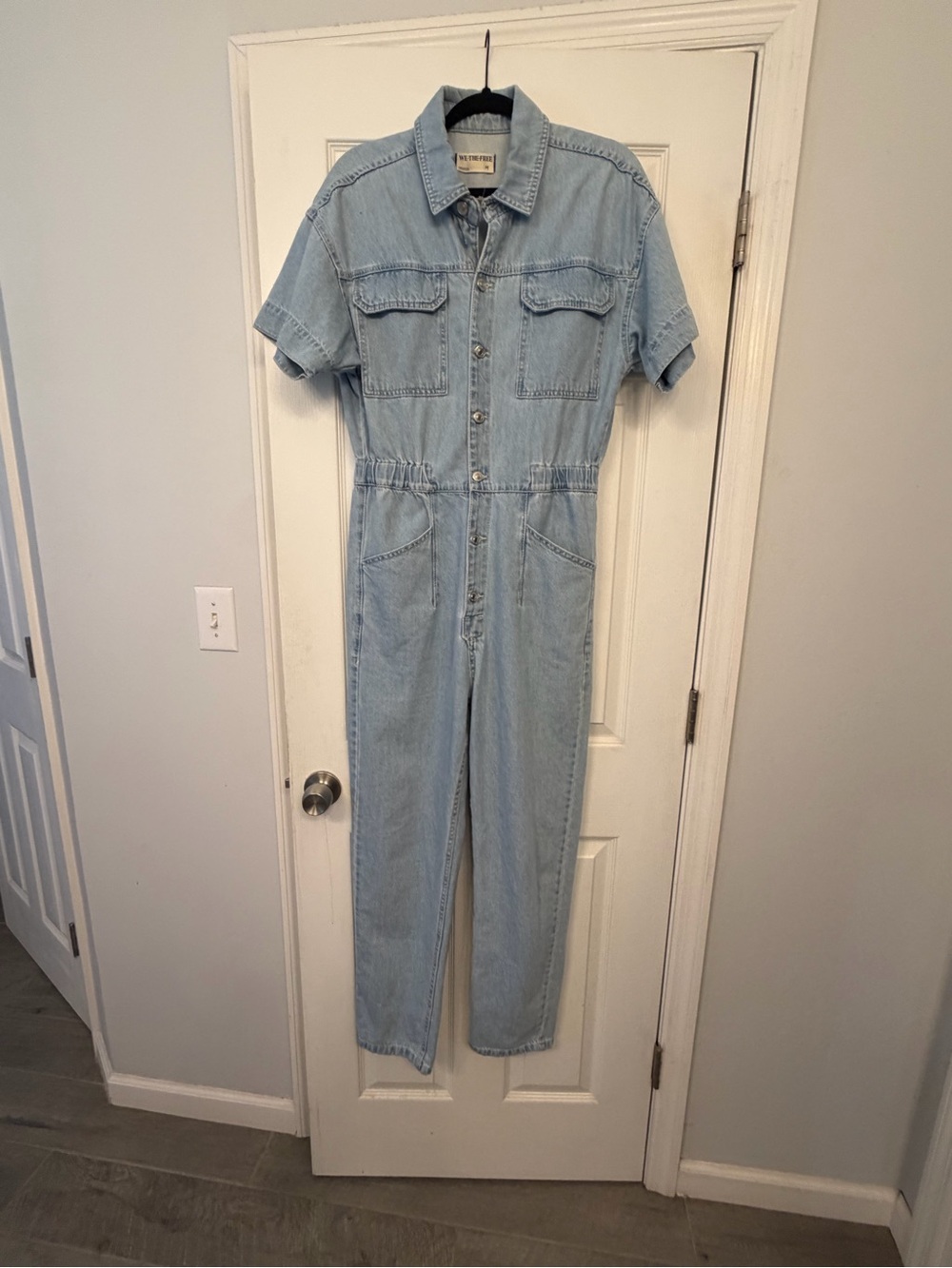 We The Free Light Wash Denim Jumpsuit - Casual Utility Style